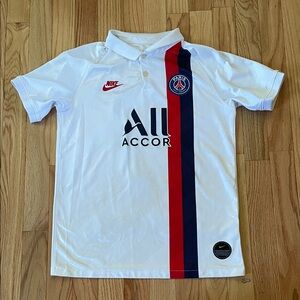 Paris Saint German Mbappe #7 Soccer Jersey Boys Large White Away Collared Nike